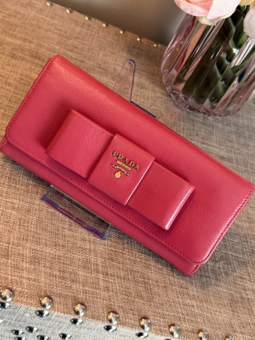 Prada like new Saffiano Leather Continental Bow Wallet - Pink - Picture 12 of 12